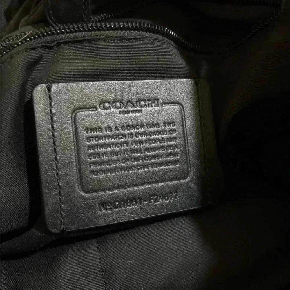 Coach unisex navy blue black leather nylon backpack - Picture 7 of 16